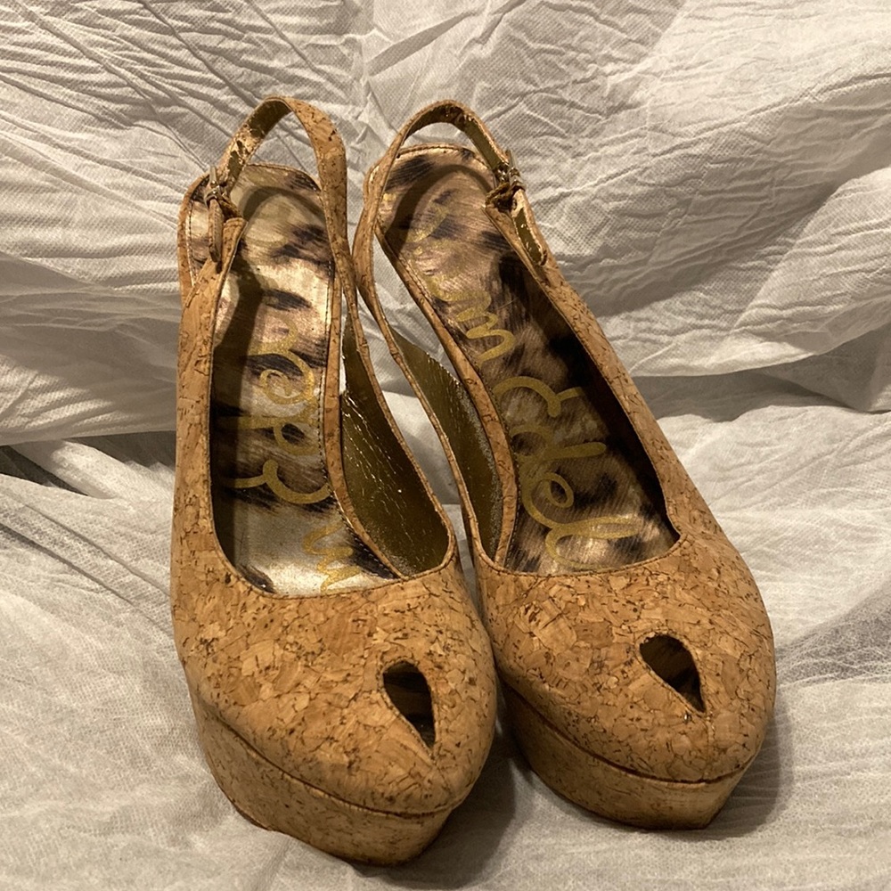 Sam Edelman Novato Cork Peep Toe Sling Back Pumps 9M